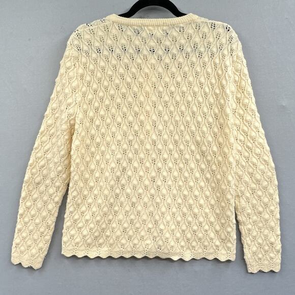 VTG Cardigan Sweater S Cream Granny Cottagecore 60s Mod MCM Bubble Knit Pearl US - Picture 2 of 15